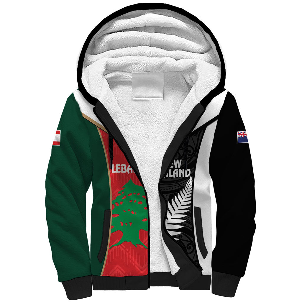 Custom Rugby New Zealand and Lebanon Sherpa Hoodie All Black Cedars Together