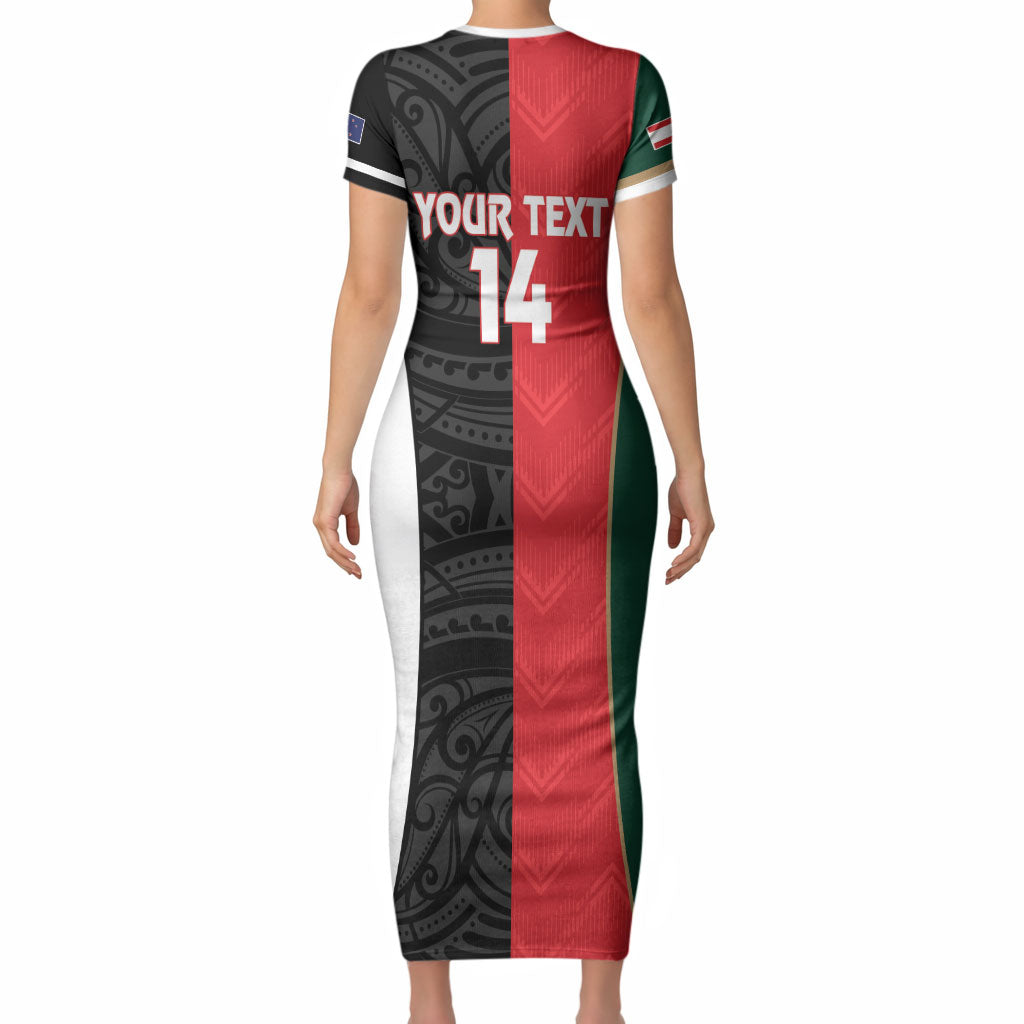 Custom Rugby New Zealand and Lebanon Short Sleeve Bodycon Dress All Black Cedars Together