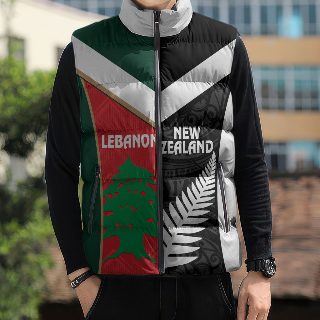 Custom Rugby New Zealand and Lebanon Sleeveless Puffer Jacket All Black Cedars Together