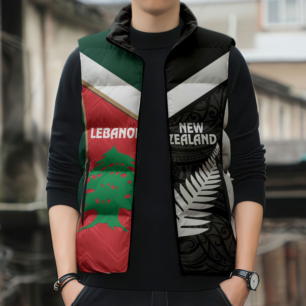 Custom Rugby New Zealand and Lebanon Sleeveless Puffer Jacket All Black Cedars Together