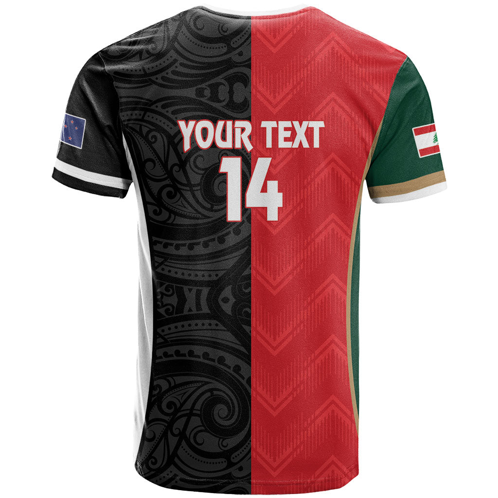 Custom Rugby New Zealand and Lebanon T Shirt All Black Cedars Together