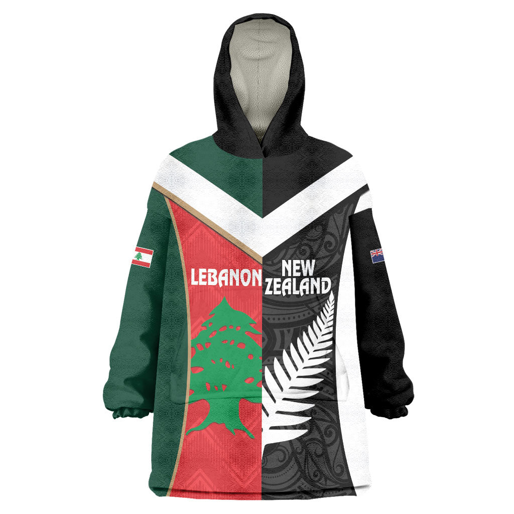 Custom Rugby New Zealand and Lebanon Wearable Blanket Hoodie All Black Cedars Together