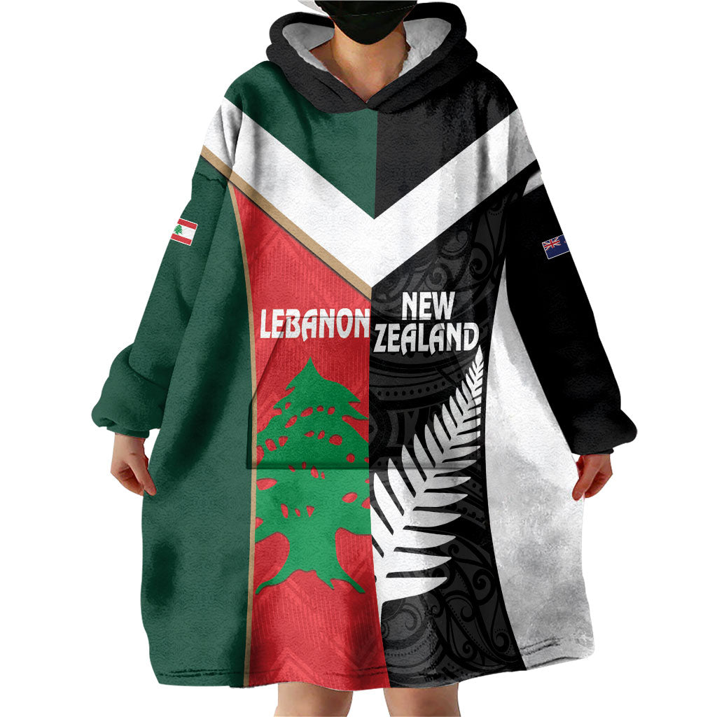Custom Rugby New Zealand and Lebanon Wearable Blanket Hoodie All Black Cedars Together