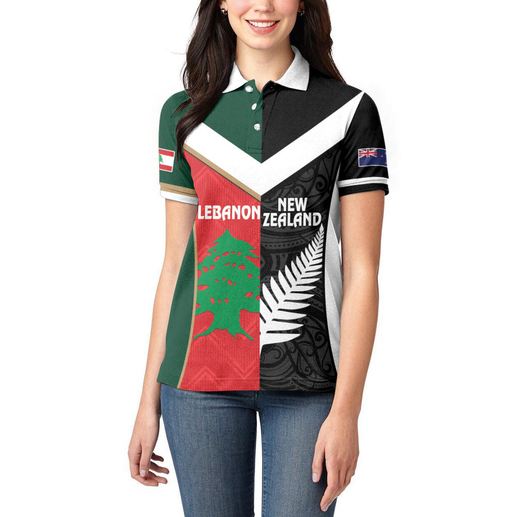 Custom Rugby New Zealand and Lebanon Women Polo Shirt All Black Cedars Together