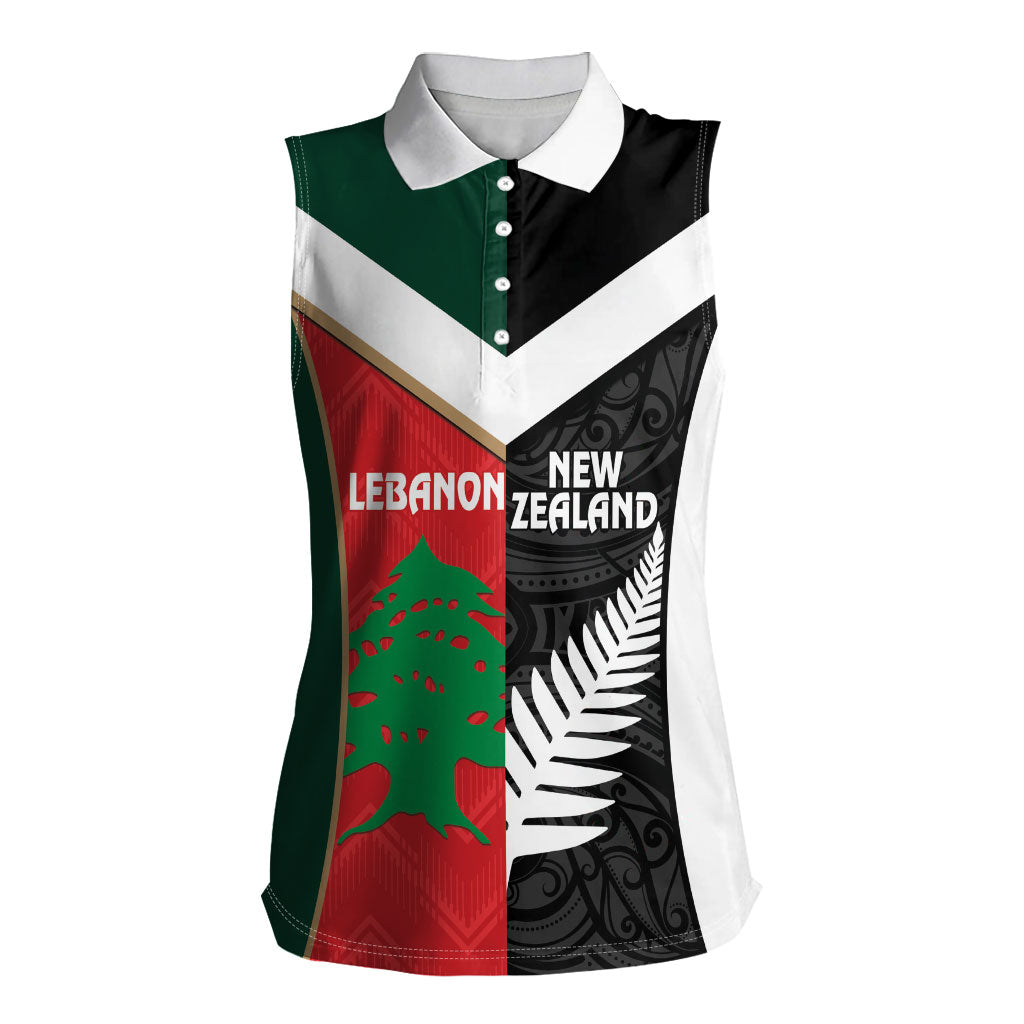 Custom Rugby New Zealand and Lebanon Women Sleeveless Polo Shirt All Black Cedars Together
