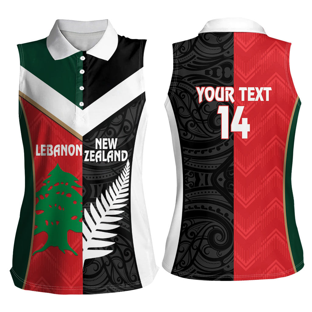 Custom Rugby New Zealand and Lebanon Women Sleeveless Polo Shirt All Black Cedars Together
