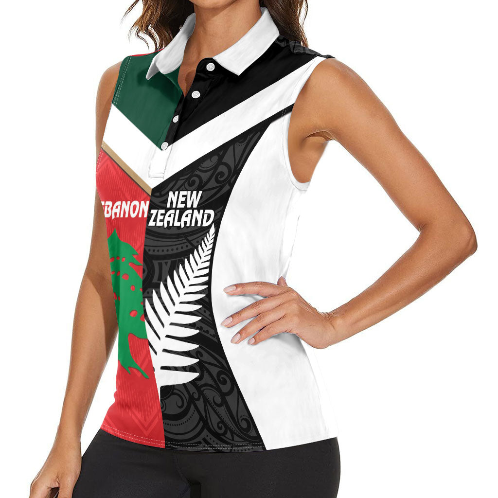 Custom Rugby New Zealand and Lebanon Women Sleeveless Polo Shirt All Black Cedars Together