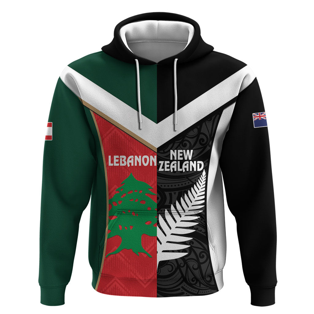 Custom Rugby New Zealand and Lebanon Zip Hoodie All Black Cedars Together
