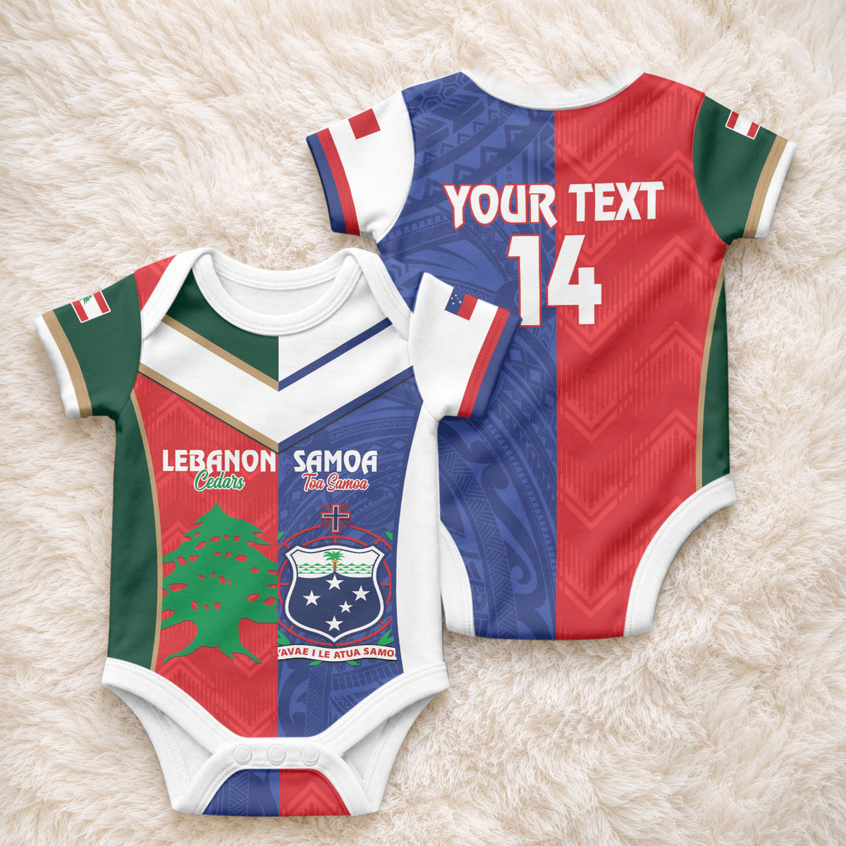 Custom Rugby Samoa and Lebanon Baby Onesie Toa Samoa Cedars Together