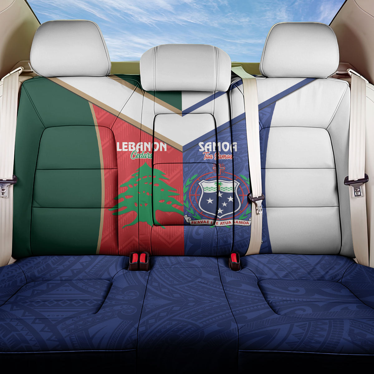 Rugby Samoa and Lebanon Back Car Seat Cover Toa Samoa Cedars Together