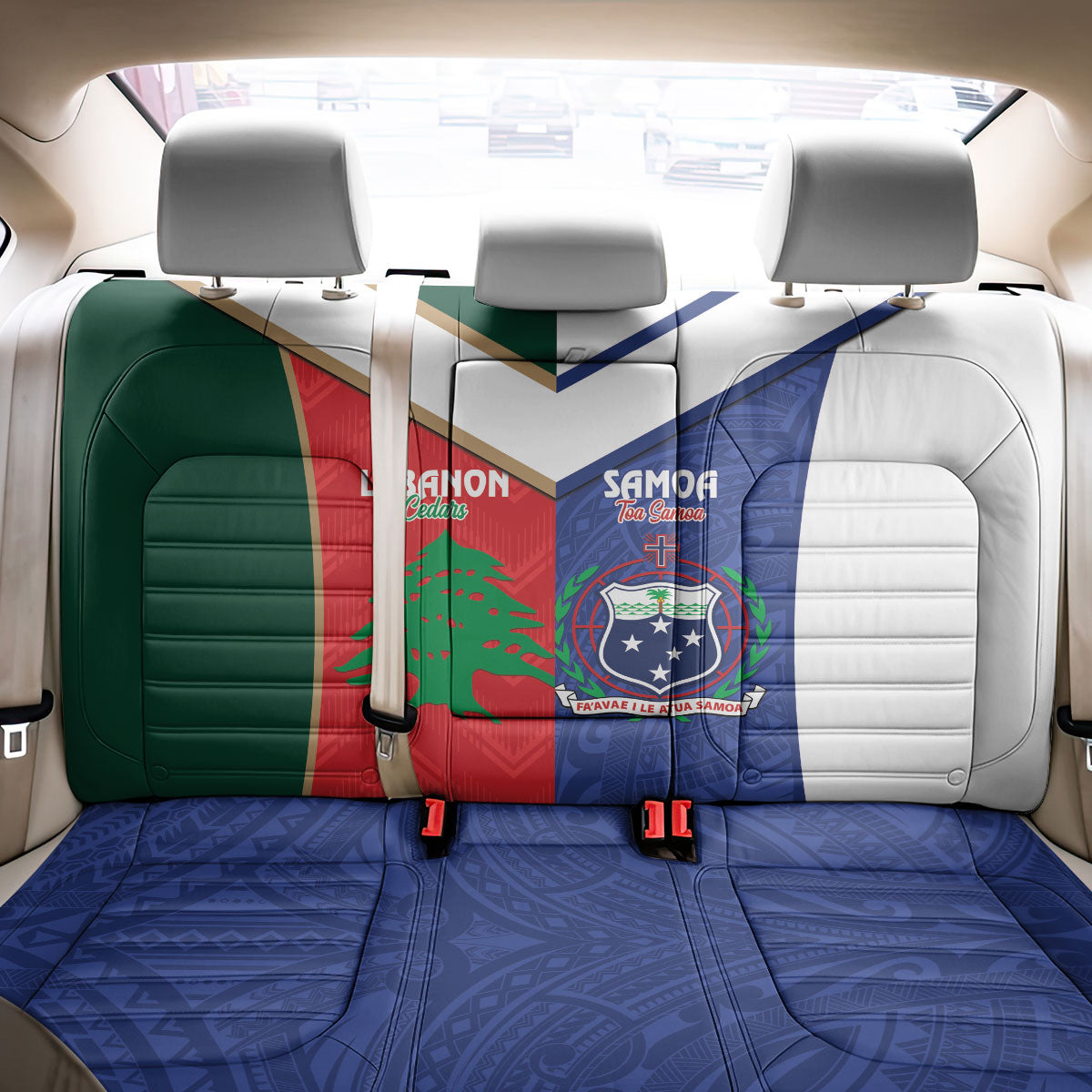 Rugby Samoa and Lebanon Back Car Seat Cover Toa Samoa Cedars Together