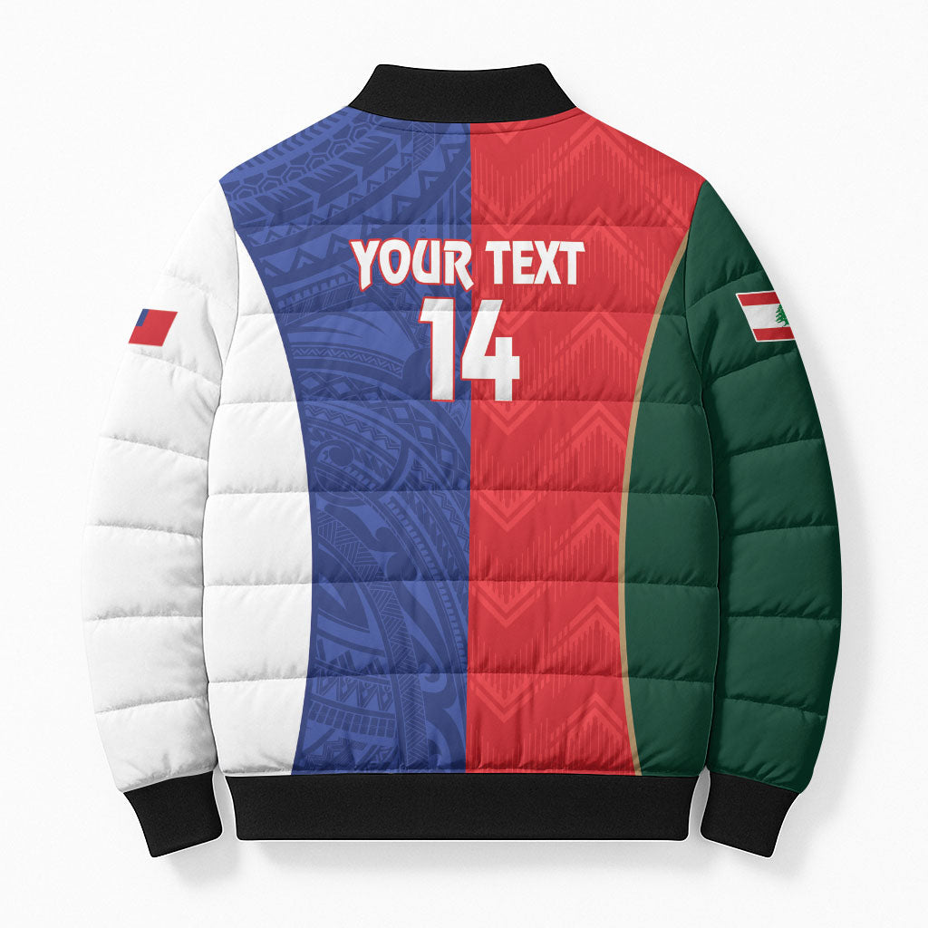 Custom Rugby Samoa and Lebanon Bomber Puffer Jacket Toa Samoa Cedars Together