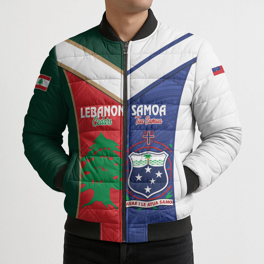 Custom Rugby Samoa and Lebanon Bomber Puffer Jacket Toa Samoa Cedars Together