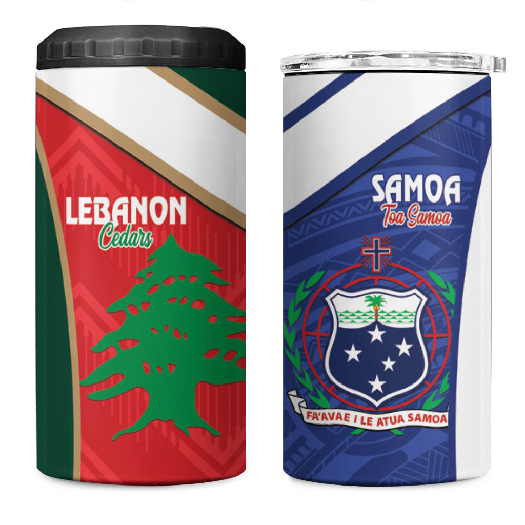 Rugby Samoa and Lebanon 4 in 1 Can Cooler Tumbler Toa Samoa Cedars Together