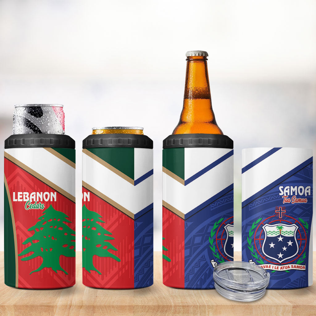 Rugby Samoa and Lebanon 4 in 1 Can Cooler Tumbler Toa Samoa Cedars Together