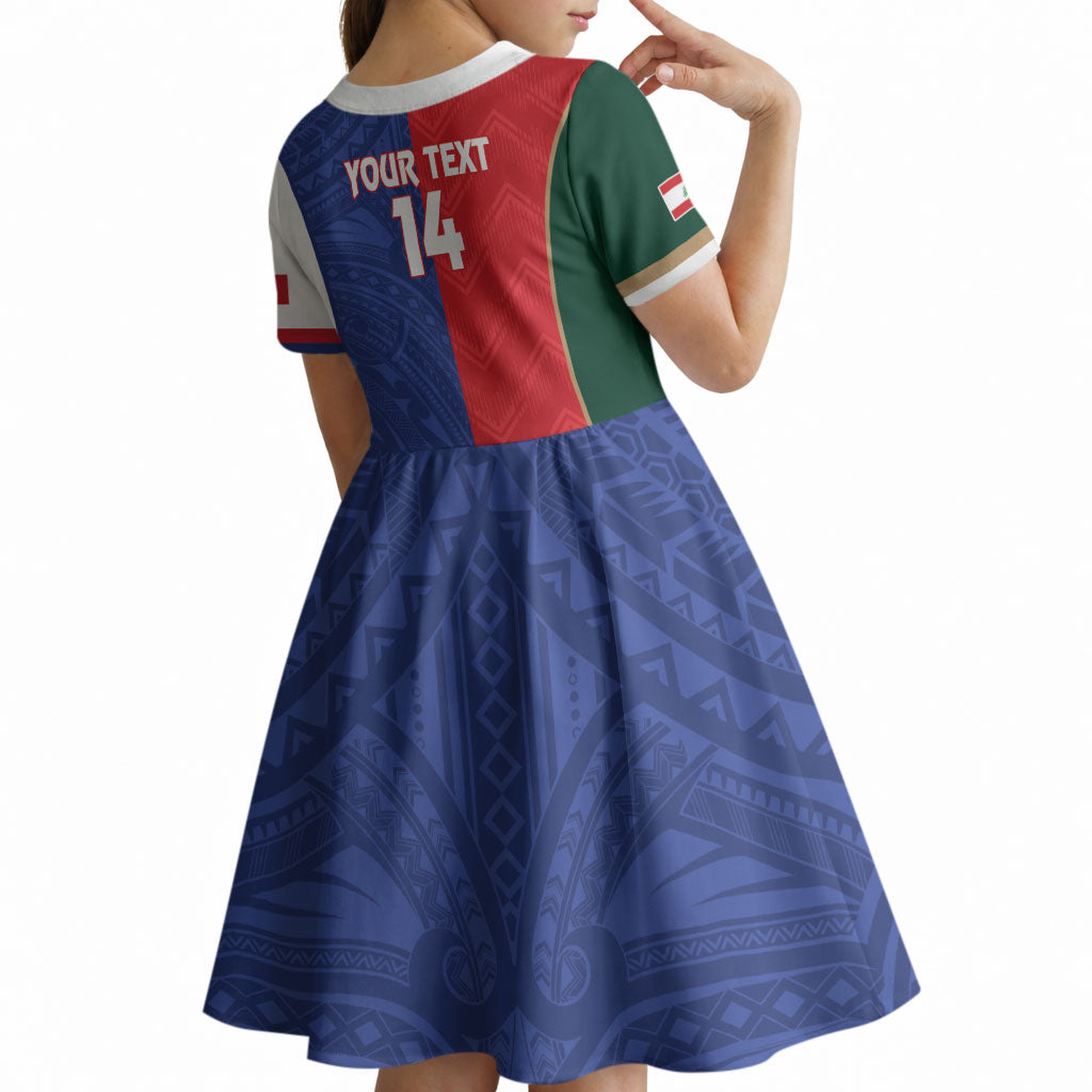 Custom Rugby Samoa and Lebanon Kid Short Sleeve Dress Toa Samoa Cedars Together