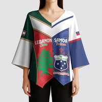 Custom Rugby Samoa and Lebanon Kimono Sleeve Blouse Toa Samoa Cedars Together