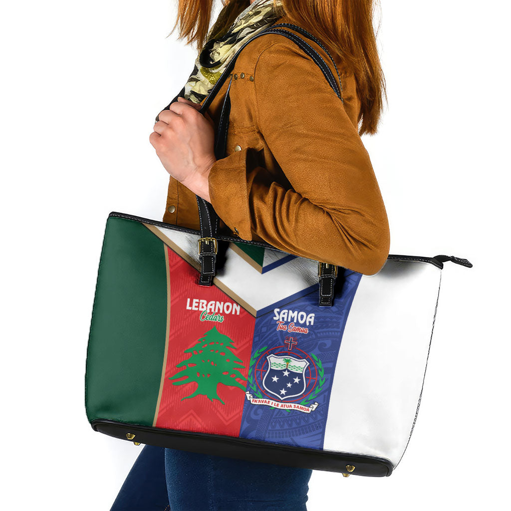 Rugby Samoa and Lebanon Leather Tote Bag Toa Samoa Cedars Together