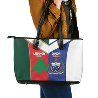 Rugby Samoa and Lebanon Leather Tote Bag Toa Samoa Cedars Together