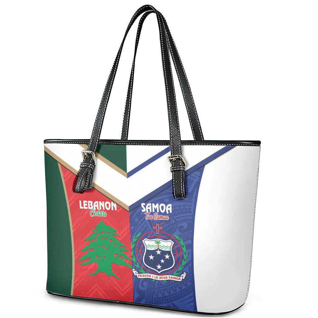 Rugby Samoa and Lebanon Leather Tote Bag Toa Samoa Cedars Together