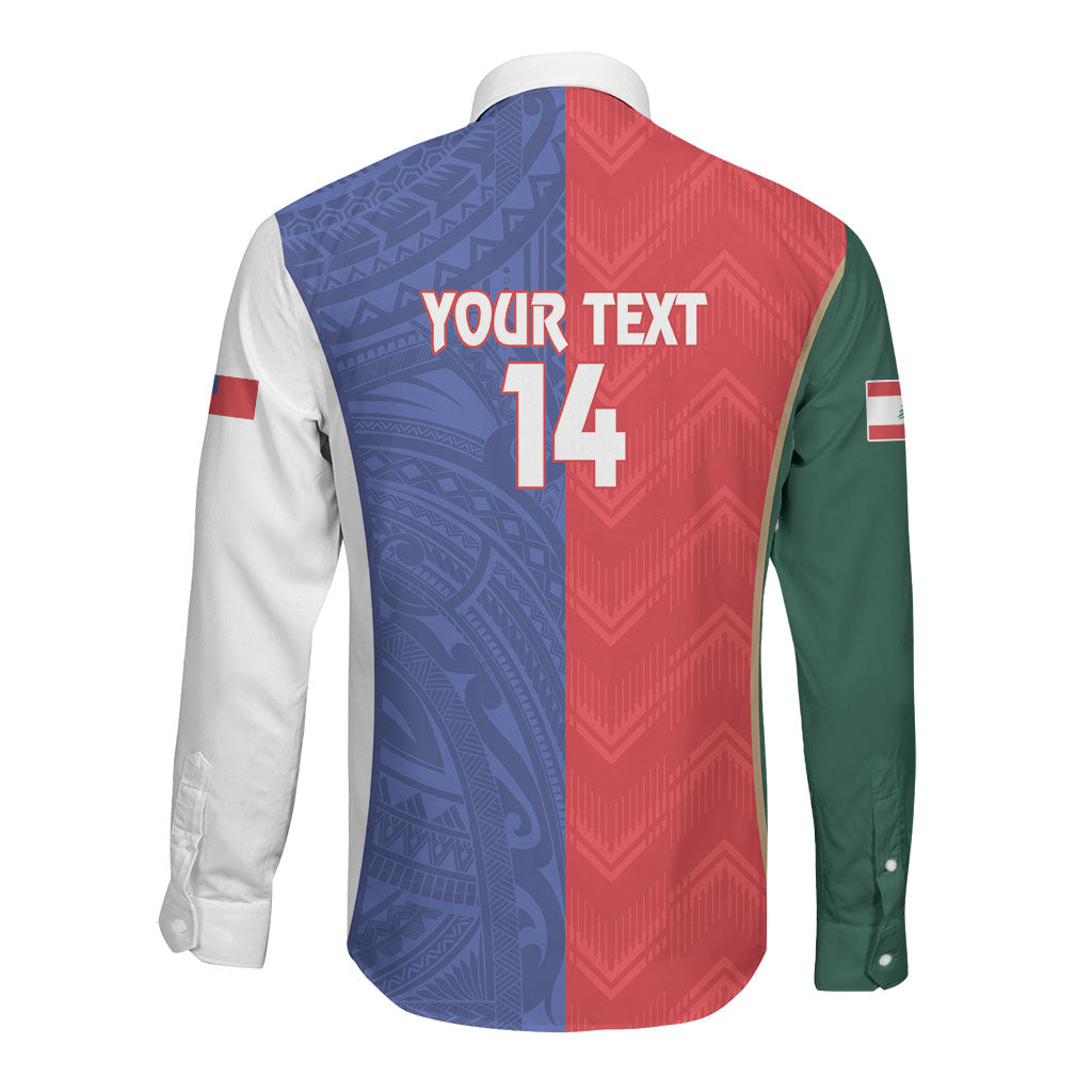 Custom Rugby Samoa and Lebanon Long Sleeve Button Shirt Toa Samoa Cedars Together