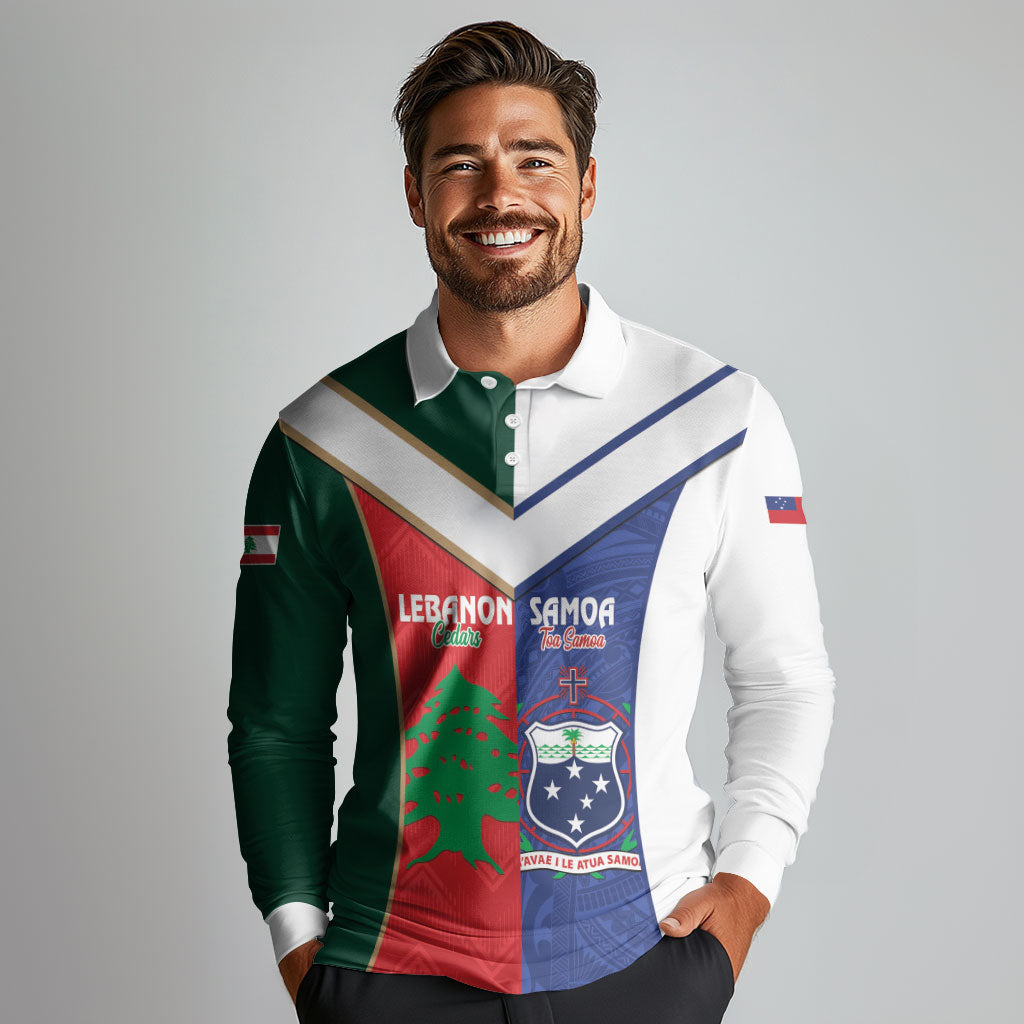 Custom Rugby Samoa and Lebanon Long Sleeve Polo Shirt Toa Samoa Cedars Together