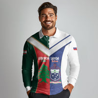 Custom Rugby Samoa and Lebanon Long Sleeve Polo Shirt Toa Samoa Cedars Together