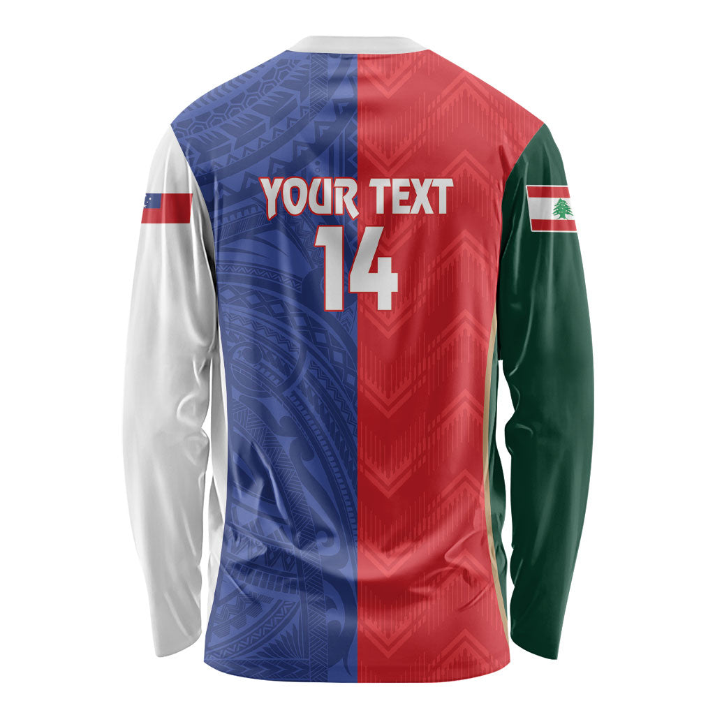 Custom Rugby Samoa and Lebanon Long Sleeve Shirt Toa Samoa Cedars Together