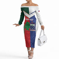 Custom Rugby Samoa and Lebanon Off The Shoulder Long Sleeve Dress Toa Samoa Cedars Together