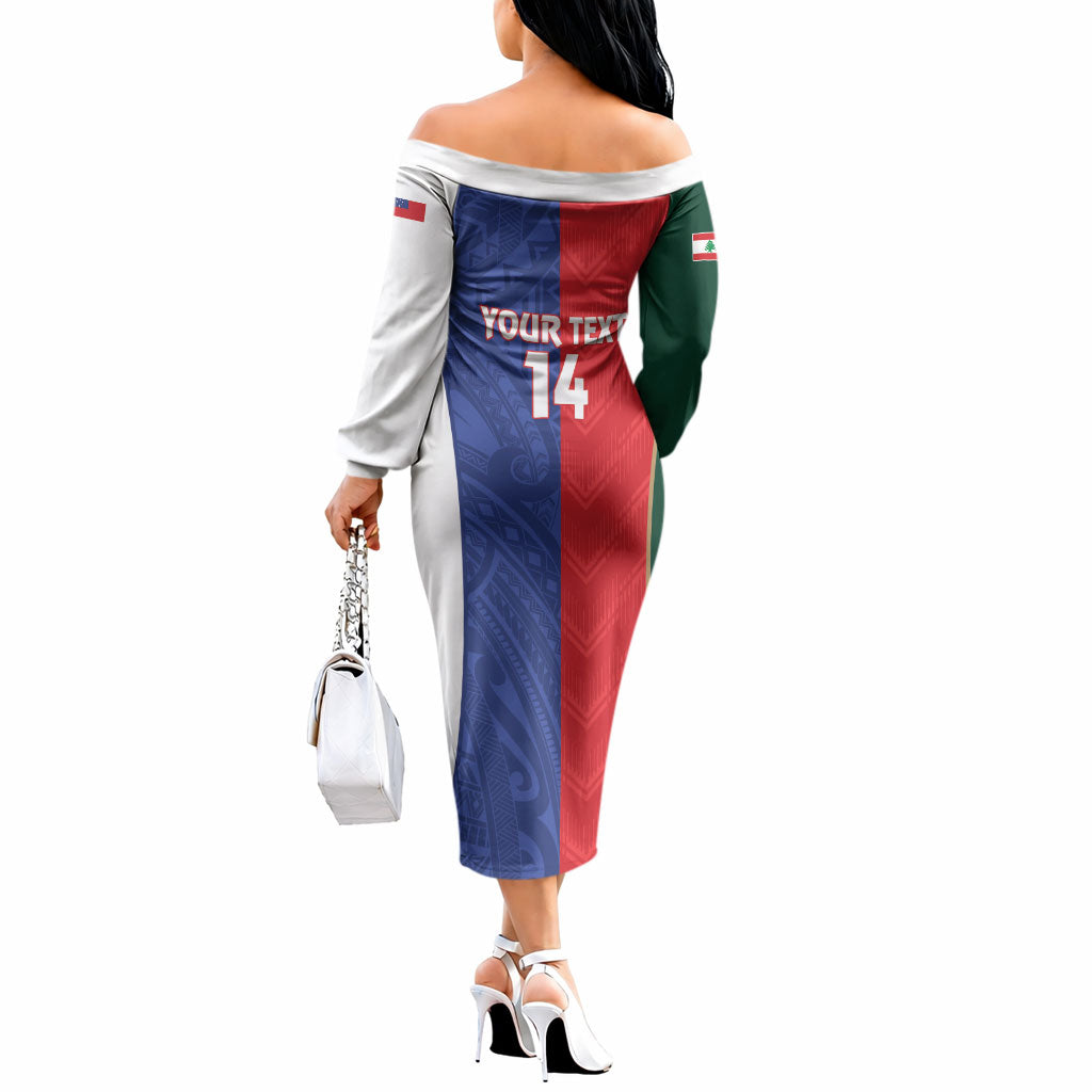 Custom Rugby Samoa and Lebanon Off The Shoulder Long Sleeve Dress Toa Samoa Cedars Together