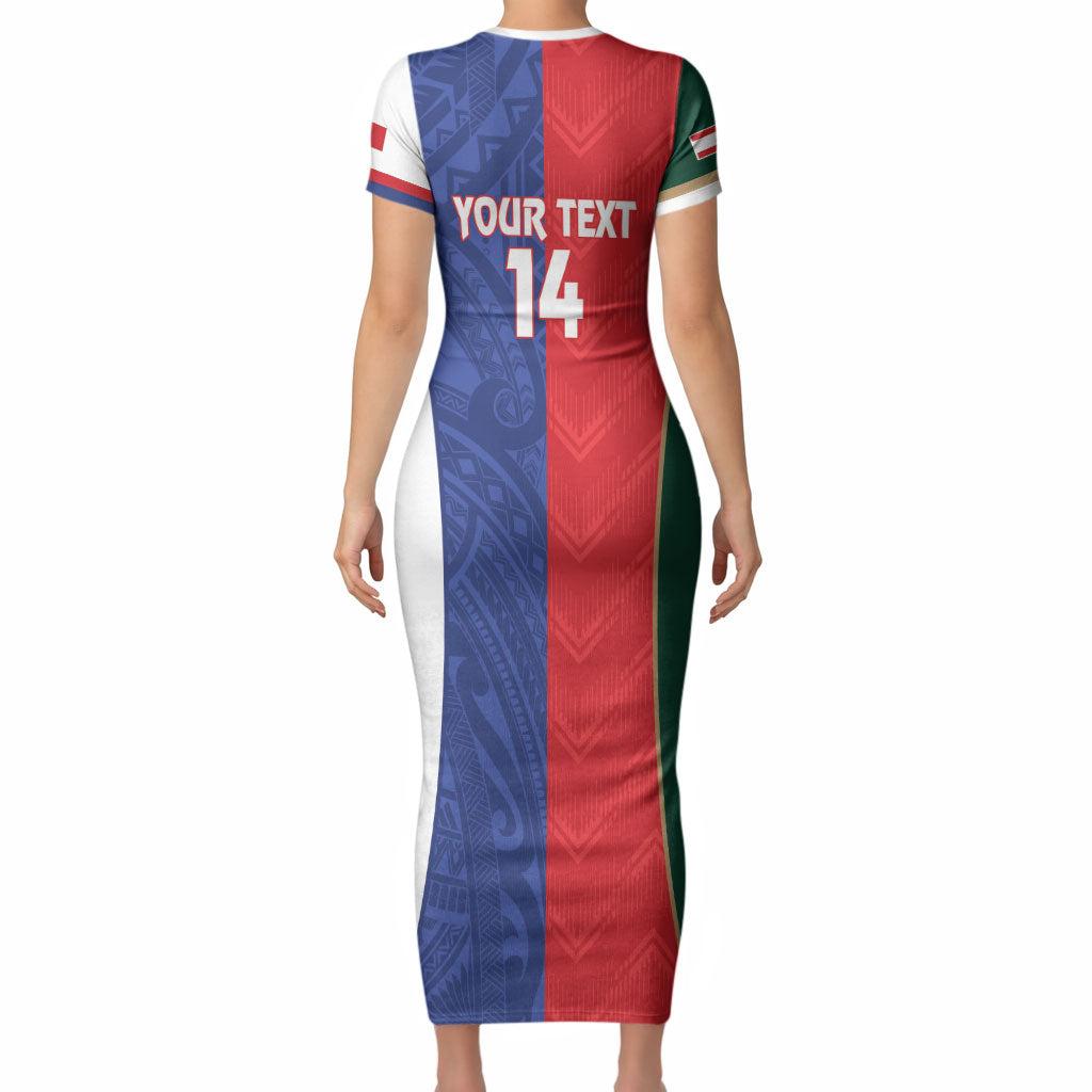Custom Rugby Samoa and Lebanon Short Sleeve Bodycon Dress Toa Samoa Cedars Together