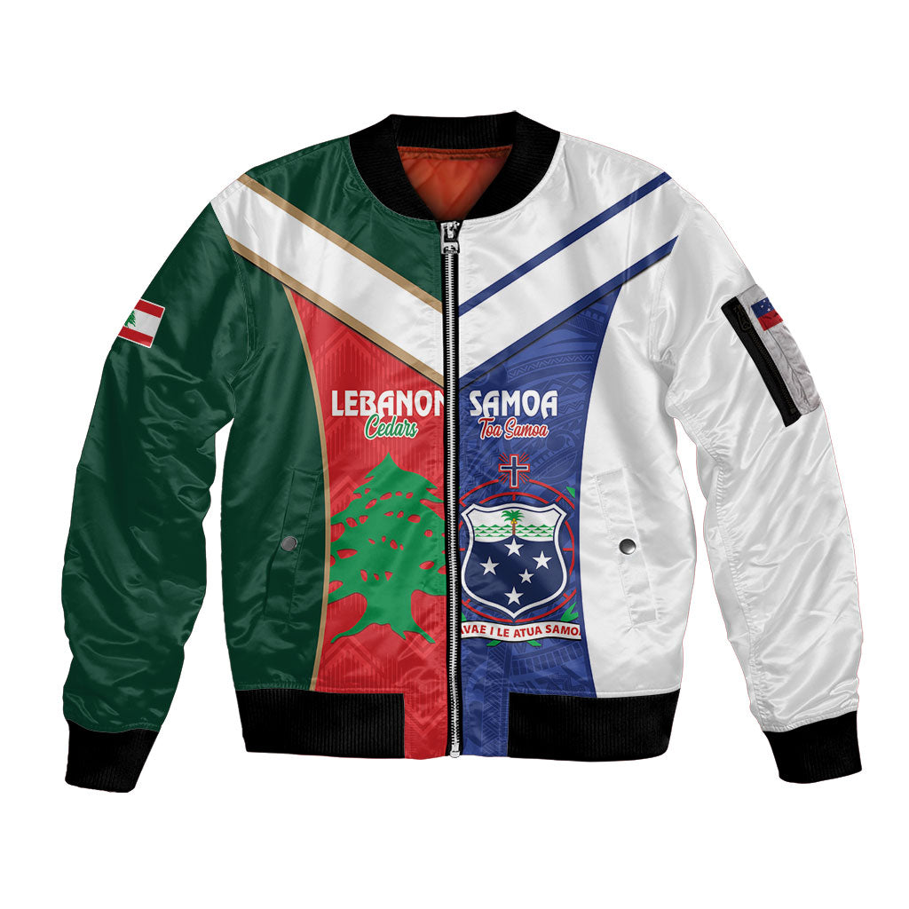 Custom Rugby Samoa and Lebanon Sleeve Zip Bomber Jacket Toa Samoa Cedars Together