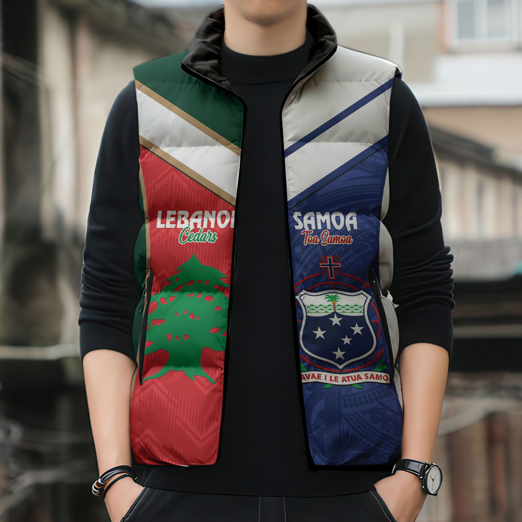 Custom Rugby Samoa and Lebanon Sleeveless Puffer Jacket Toa Samoa Cedars Together