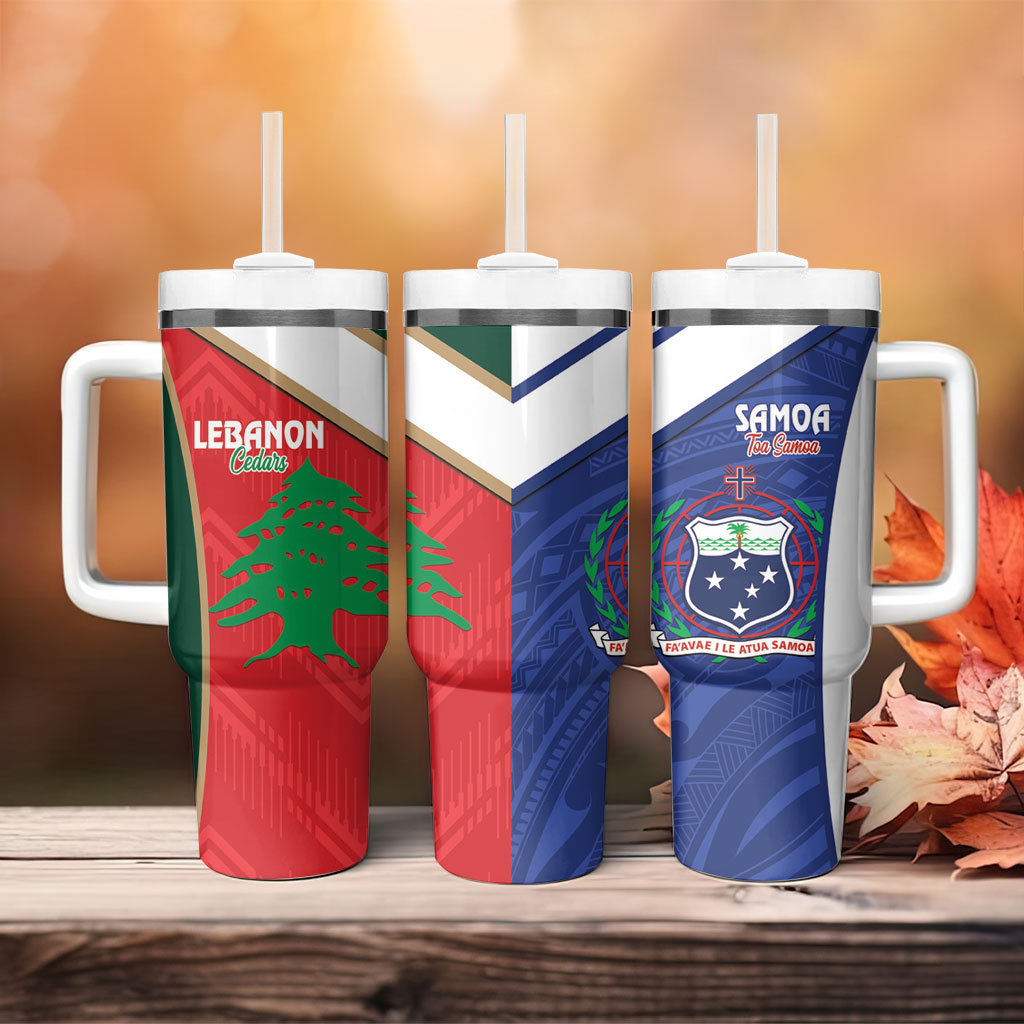 Rugby Samoa and Lebanon Tumbler With Handle Toa Samoa Cedars Together