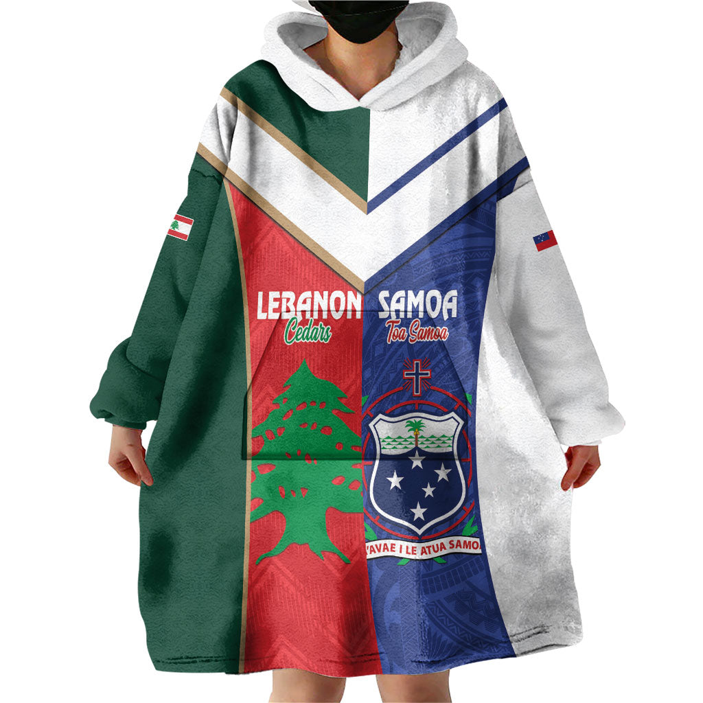 Custom Rugby Samoa and Lebanon Wearable Blanket Hoodie Toa Samoa Cedars Together