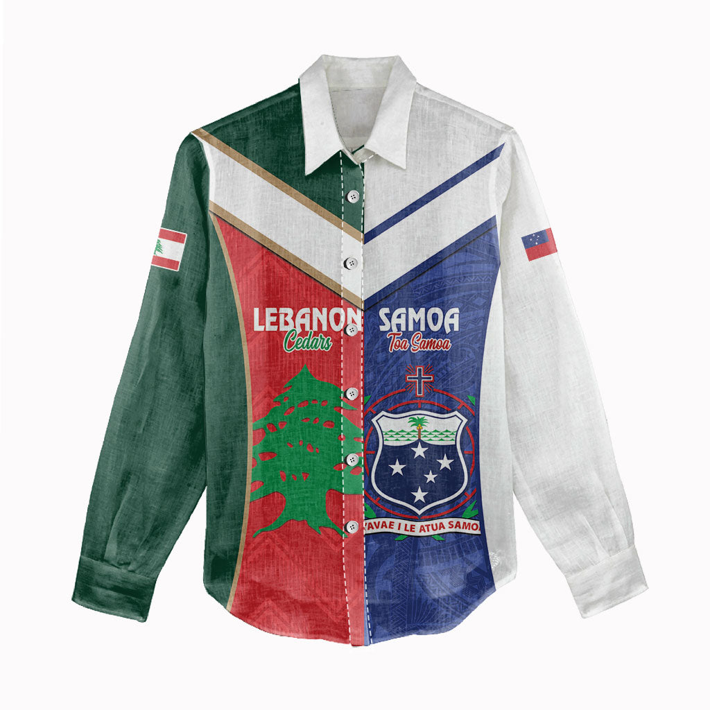 Custom Rugby Samoa and Lebanon Women Casual Shirt Toa Samoa Cedars Together