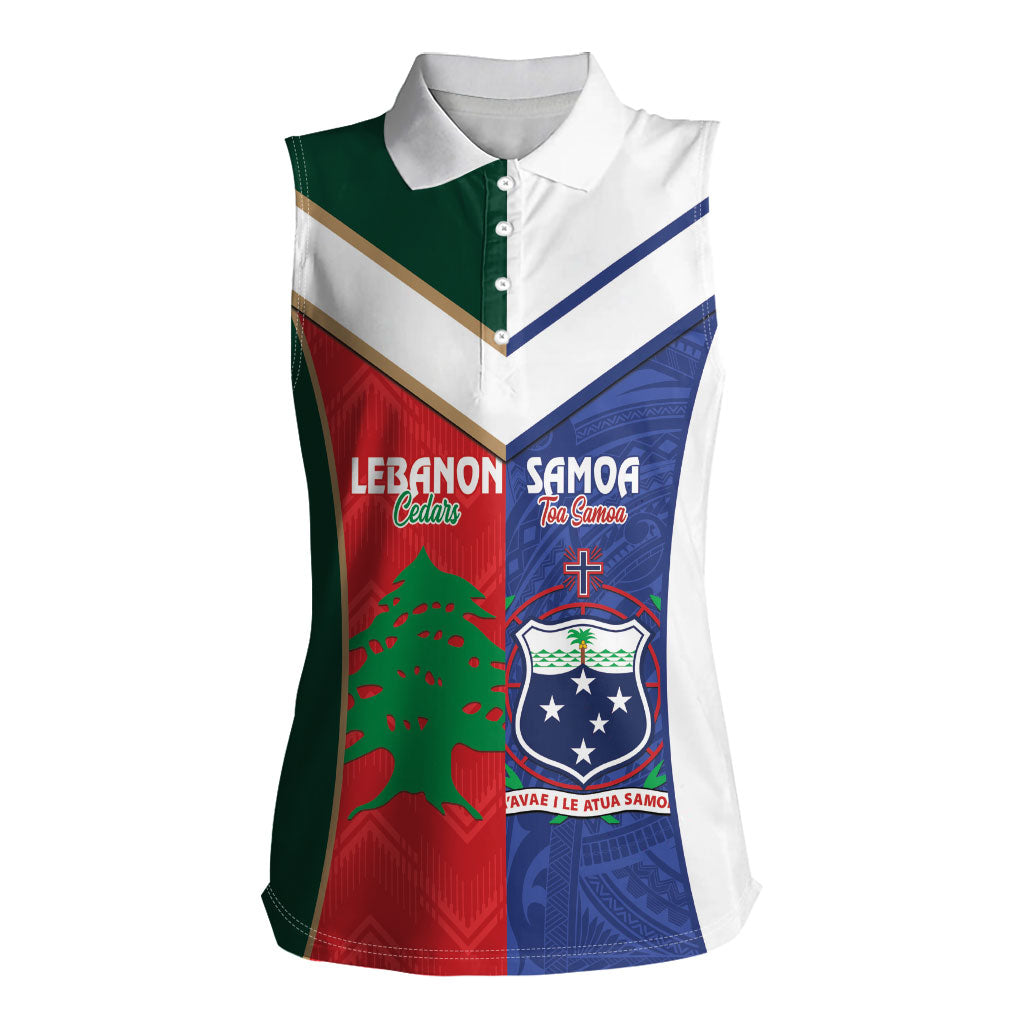 Custom Rugby Samoa and Lebanon Women Sleeveless Polo Shirt Toa Samoa Cedars Together