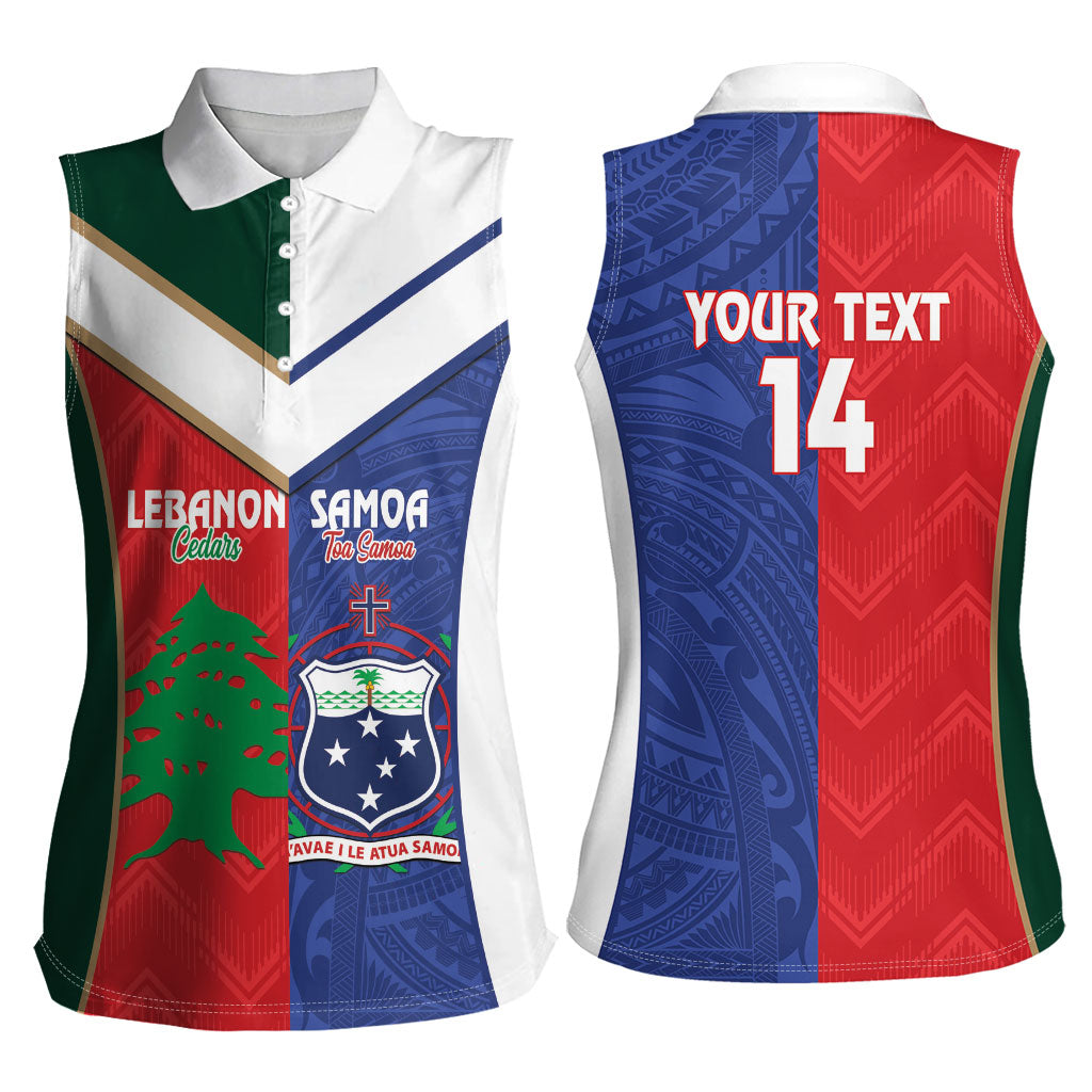 Custom Rugby Samoa and Lebanon Women Sleeveless Polo Shirt Toa Samoa Cedars Together