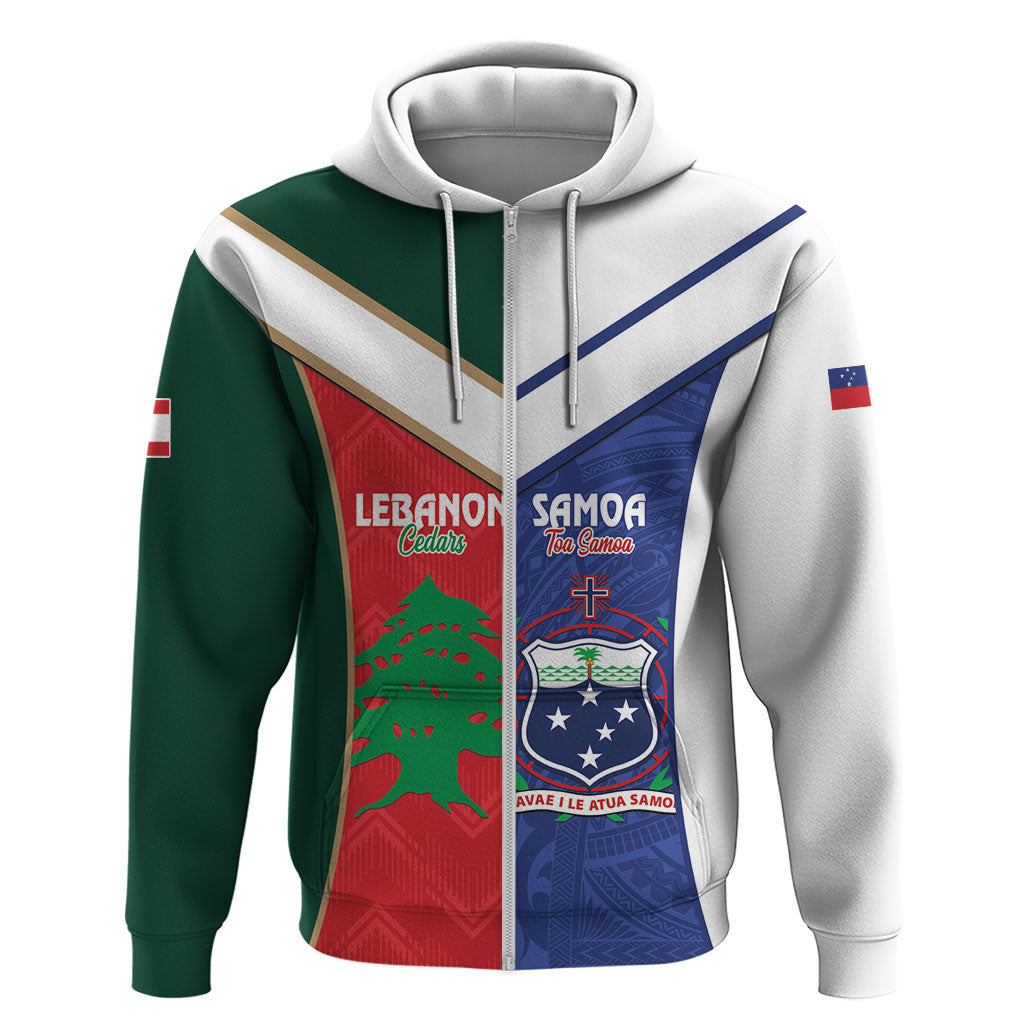 Custom Rugby Samoa and Lebanon Zip Hoodie Toa Samoa Cedars Together