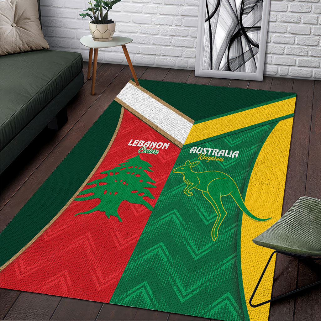 Rugby Australia and Lebanon Area Rug Aussie Kangaroos Cedars Together