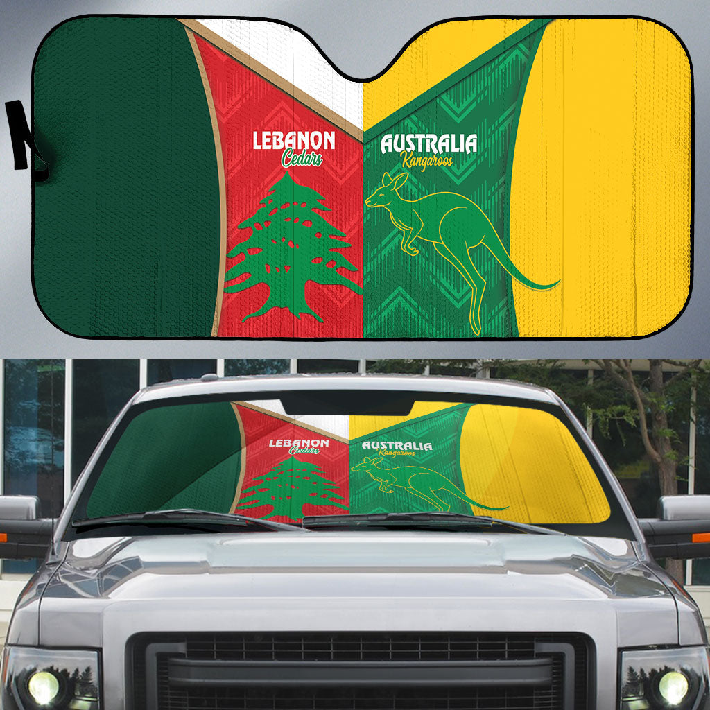 Rugby Australia and Lebanon Auto Sun Shade Aussie Kangaroos Cedars Together