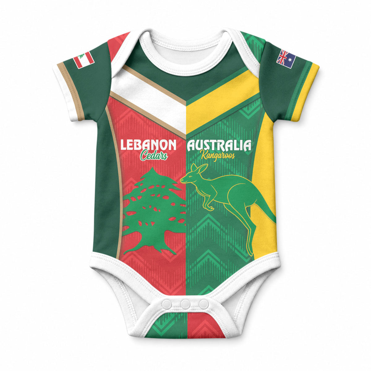 Custom Rugby Australia and Lebanon Baby Onesie Aussie Kangaroos Cedars Together