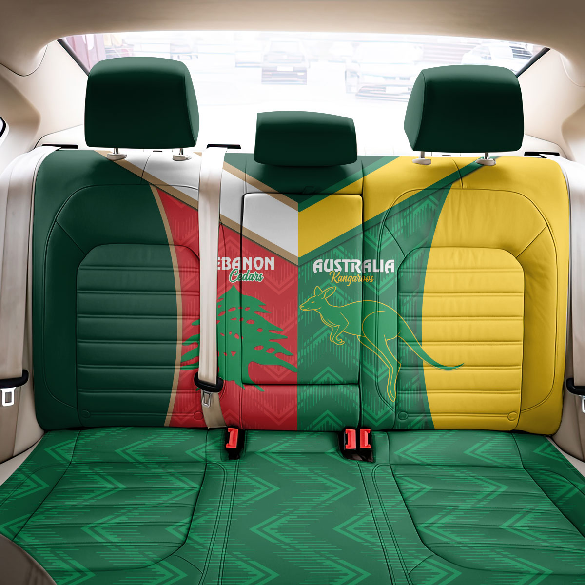Rugby Australia and Lebanon Back Car Seat Cover Aussie Kangaroos Cedars Together