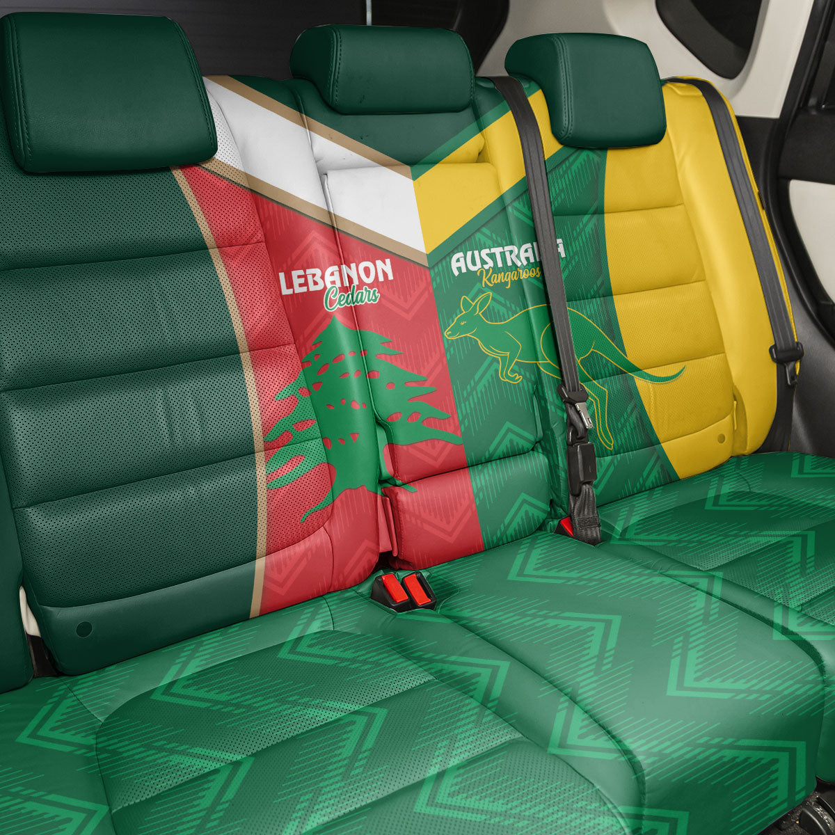 Rugby Australia and Lebanon Back Car Seat Cover Aussie Kangaroos Cedars Together