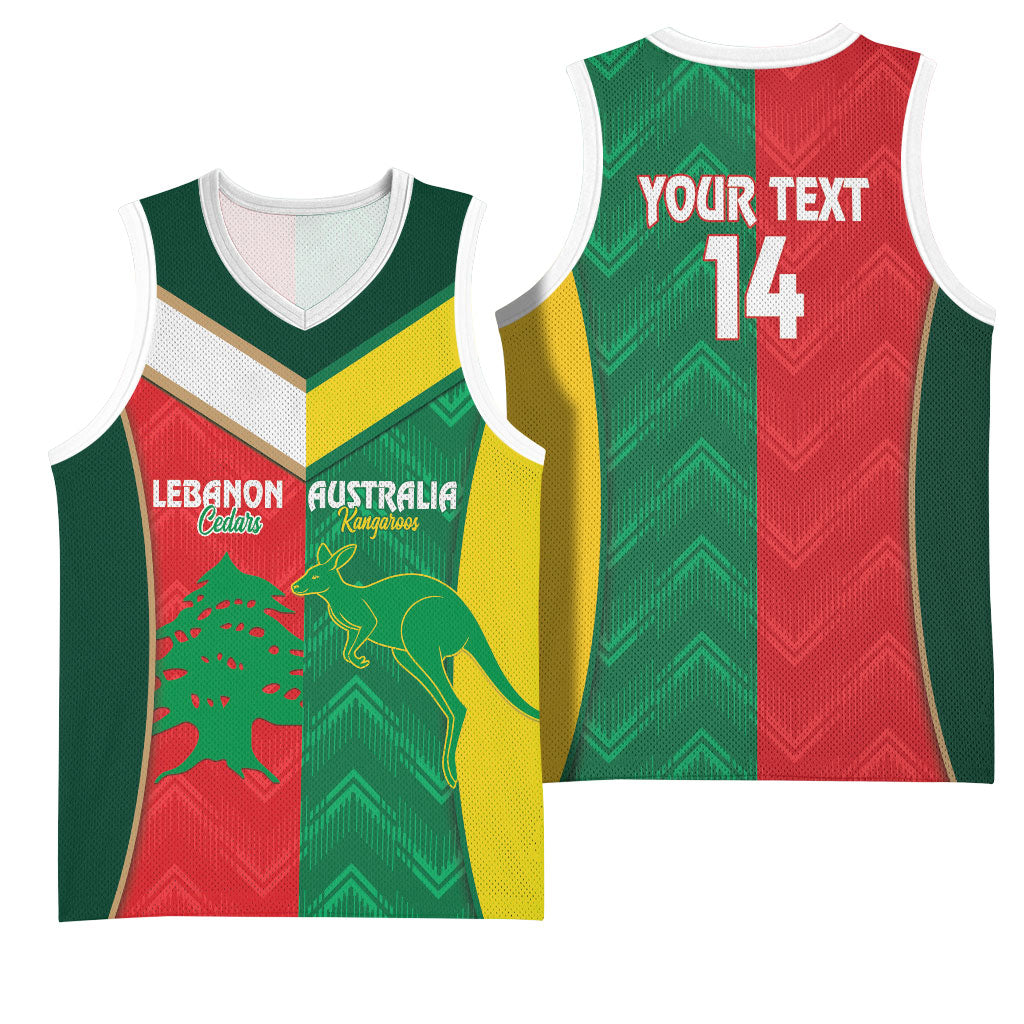Custom Rugby Australia and Lebanon Basketball Jersey Aussie Kangaroos Cedars Together