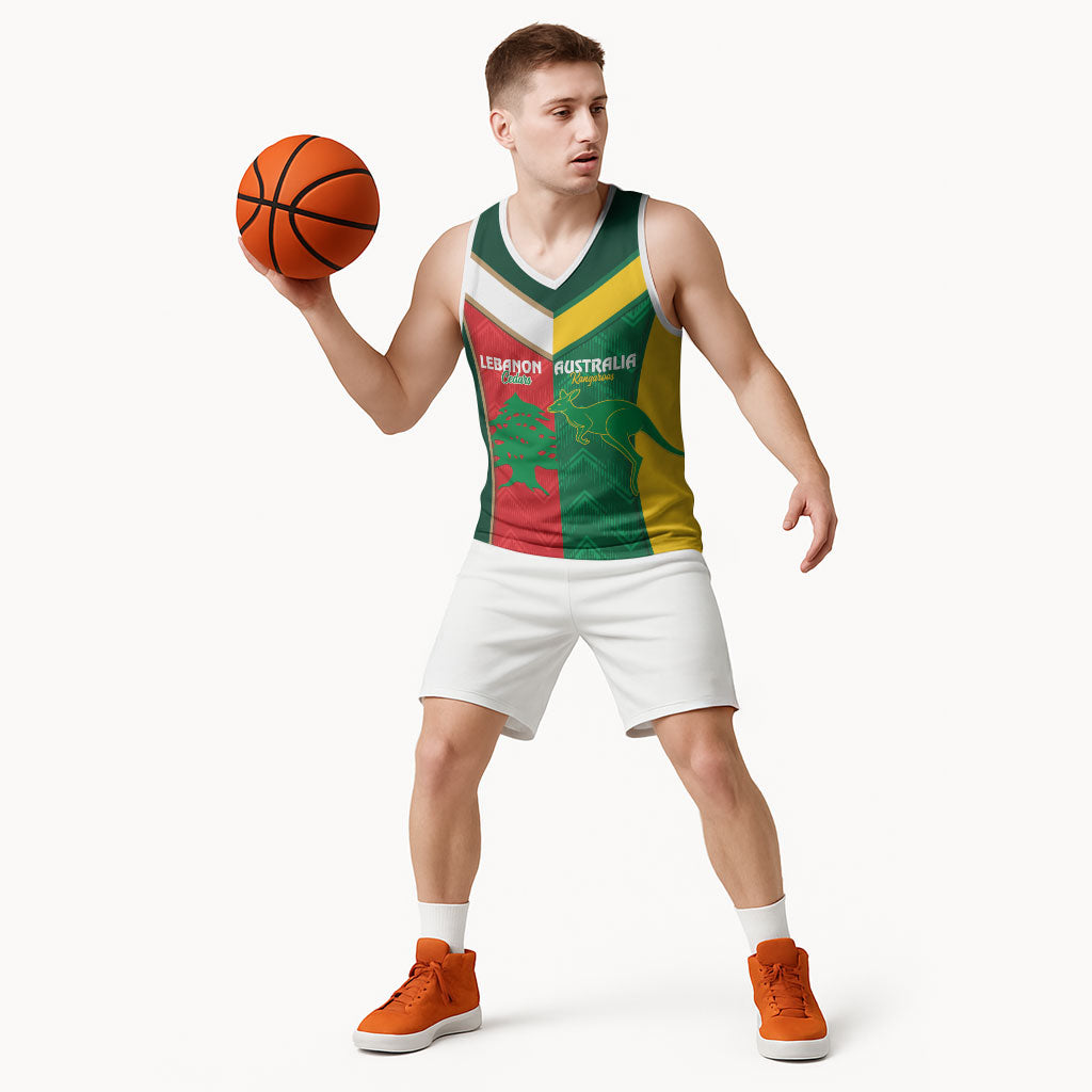 Custom Rugby Australia and Lebanon Basketball Jersey Aussie Kangaroos Cedars Together