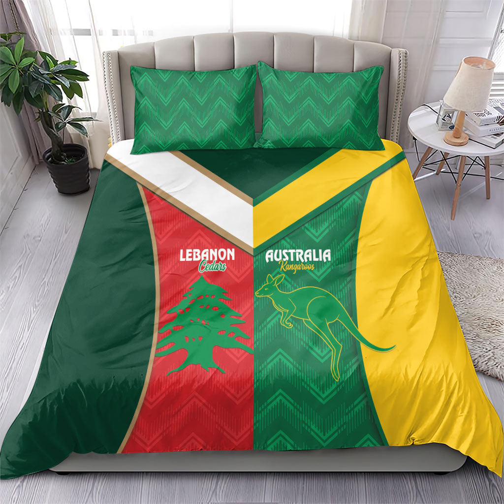 Rugby Australia and Lebanon Bedding Set Aussie Kangaroos Cedars Together