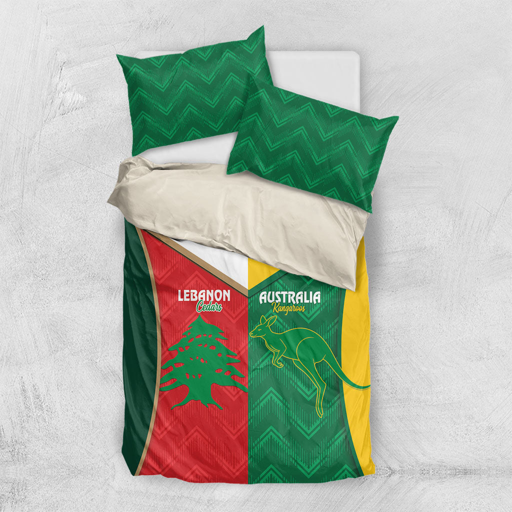 Rugby Australia and Lebanon Bedding Set Aussie Kangaroos Cedars Together