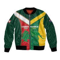 Custom Rugby Australia and Lebanon Bomber Jacket Aussie Kangaroos Cedars Together