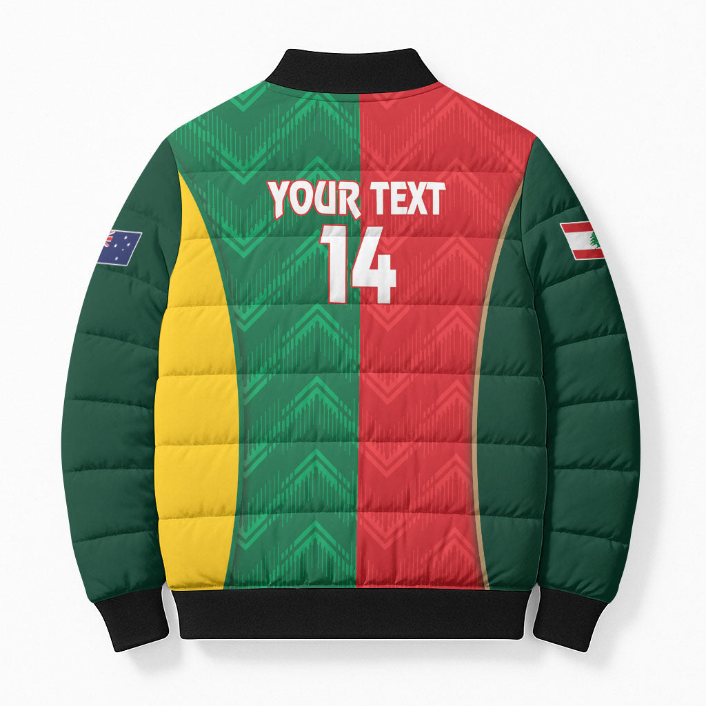 Custom Rugby Australia and Lebanon Bomber Puffer Jacket Aussie Kangaroos Cedars Together